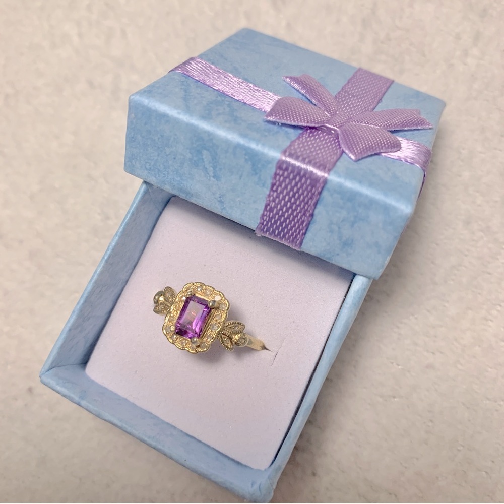 Natural Amethyst & Diamond Ring